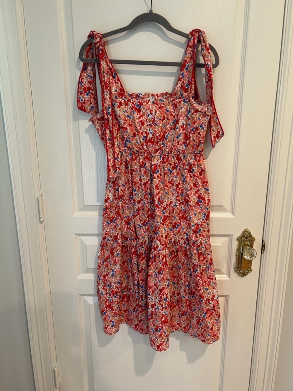 The Shirt by Rochelle Behrens Red Floral Smocked Sundress /Size Small /